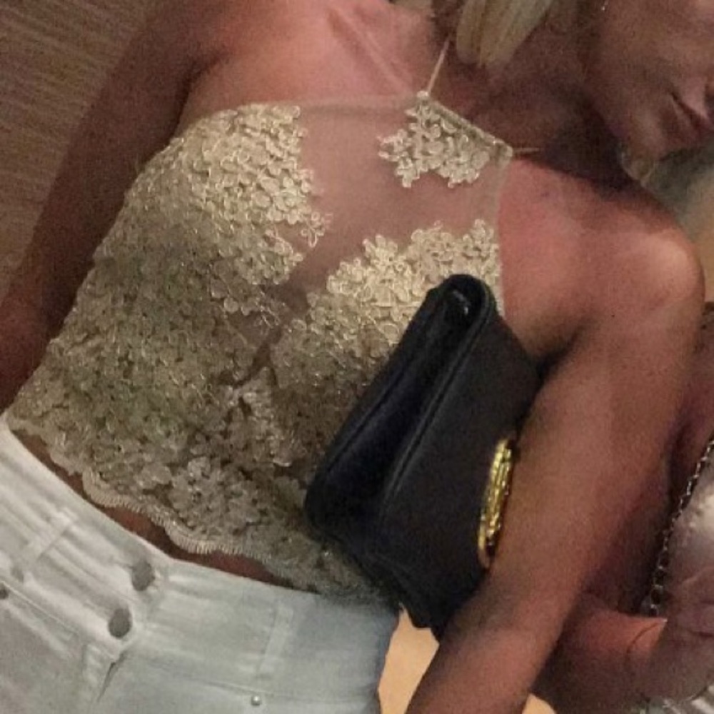 Embroidered halter crop